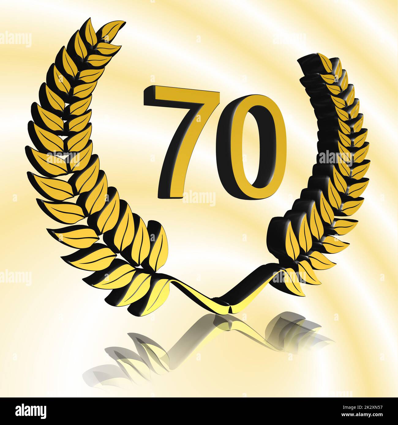 Number 70 with laurel wreath or honor wreath as a 3D-illustration, 3D
