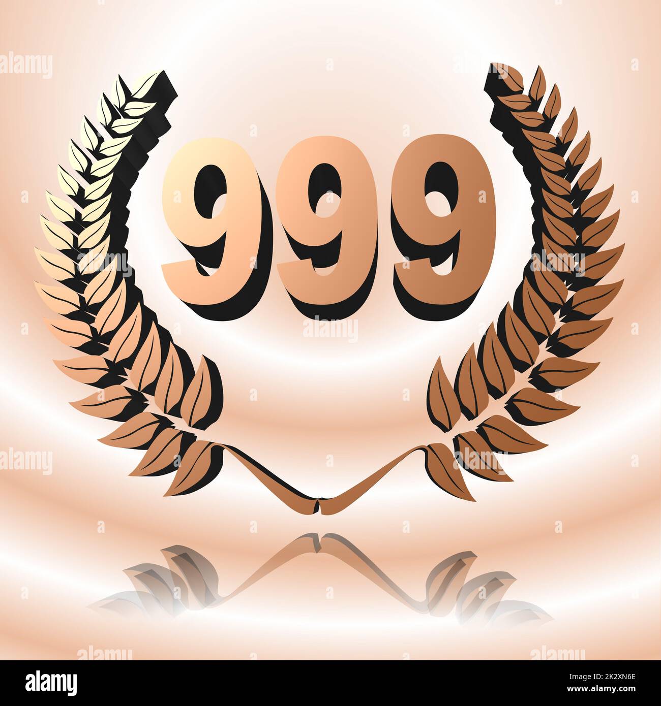 Number 999 with laurel wreath or honor wreath as a 3D-illustration, 3D-rendering Stock Photo