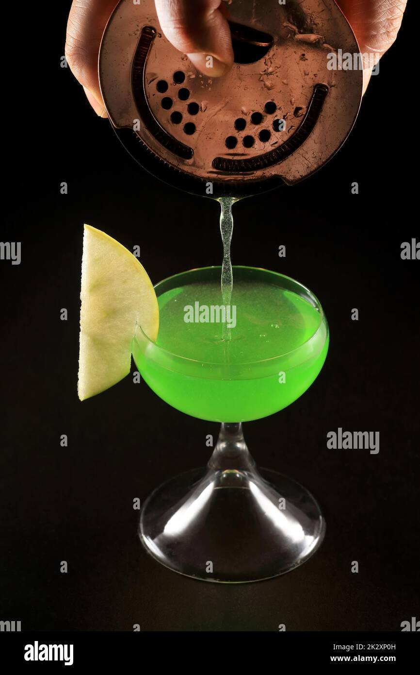Apple Martini, delicious drink with dry vermouth and green apple