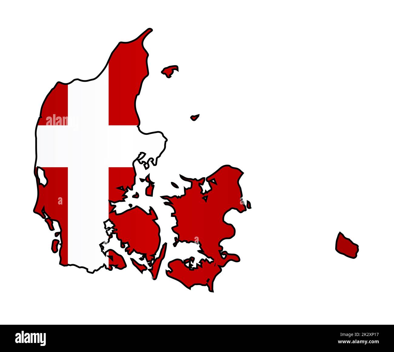 Outline silhouette map of Denmark with inset flag isolated over a white ...