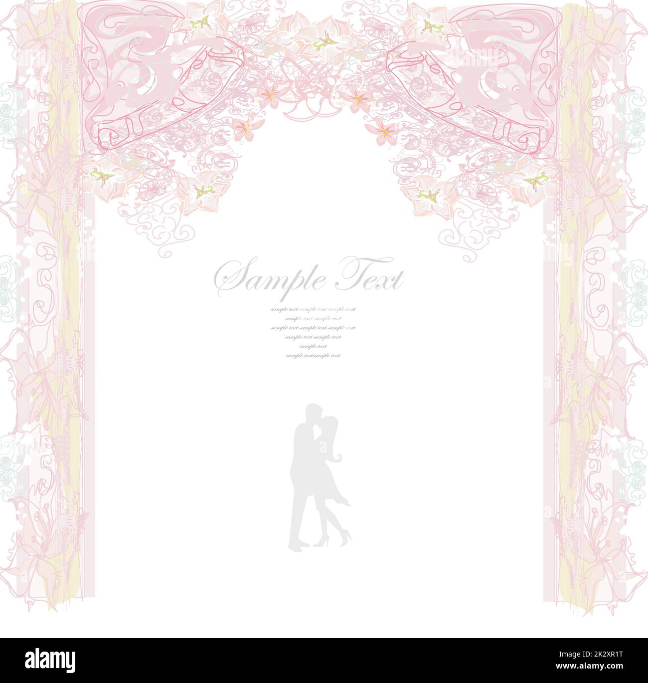 Floral greeting card with silhouette of romantic kissing couple Stock ...