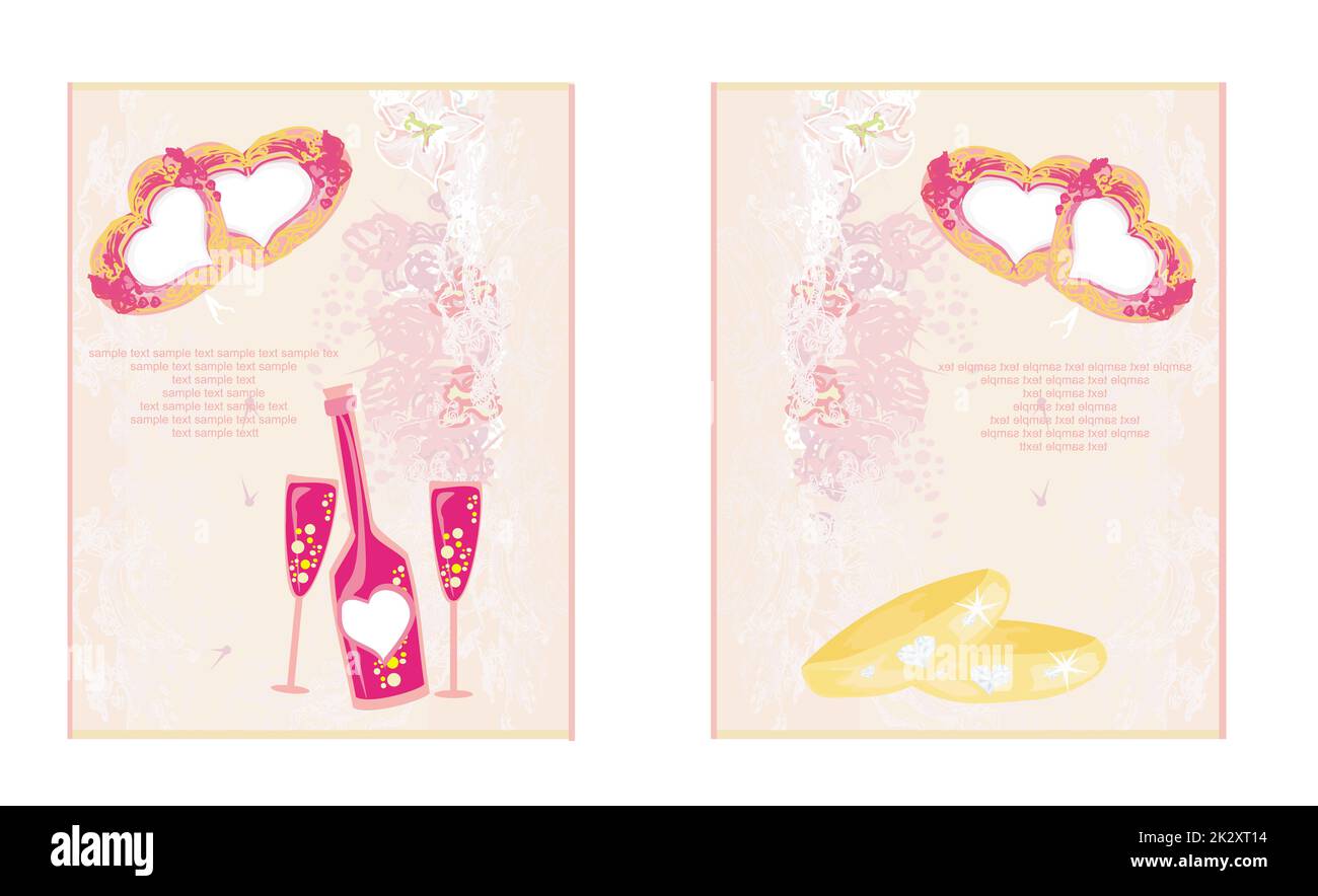 Wedding banners with champagne and rings. vector illustration Stock Photo