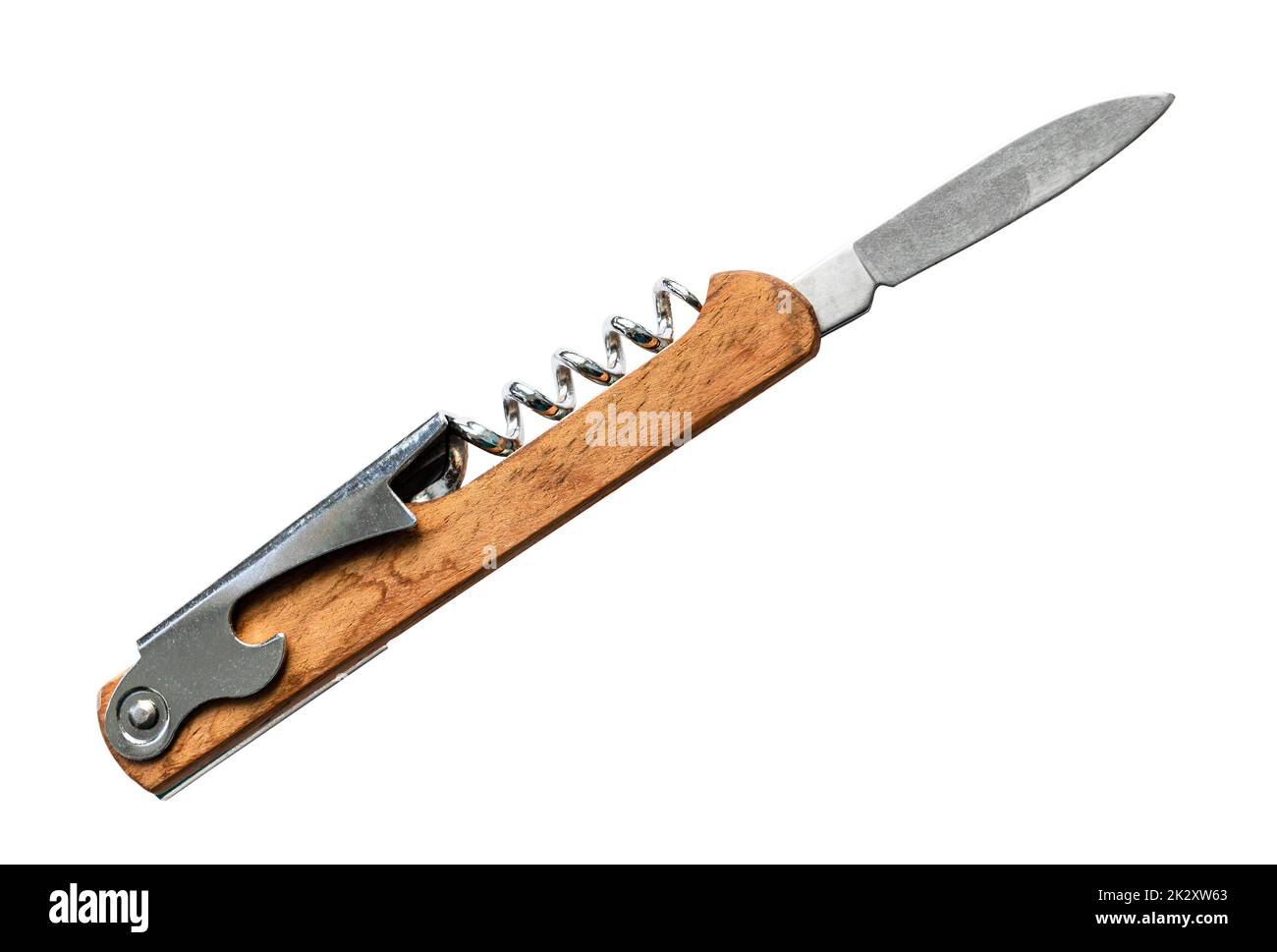 wine knife with wooden handle isolated on white Stock Photo