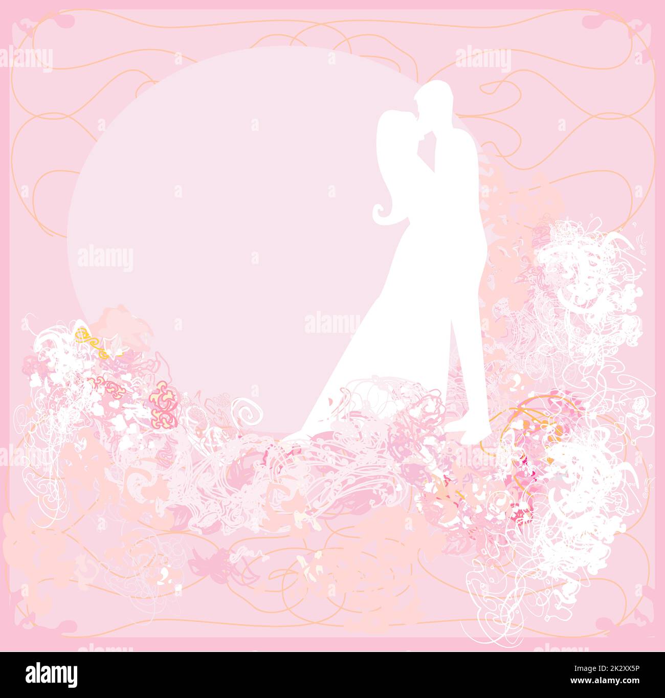greeting card with silhouette of romantic couple kissing Stock Photo ...