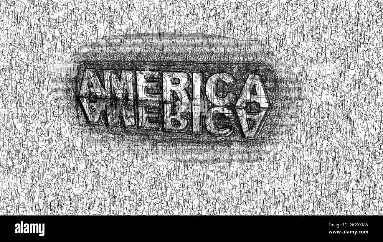 America text hand draw digital art Stock Photo