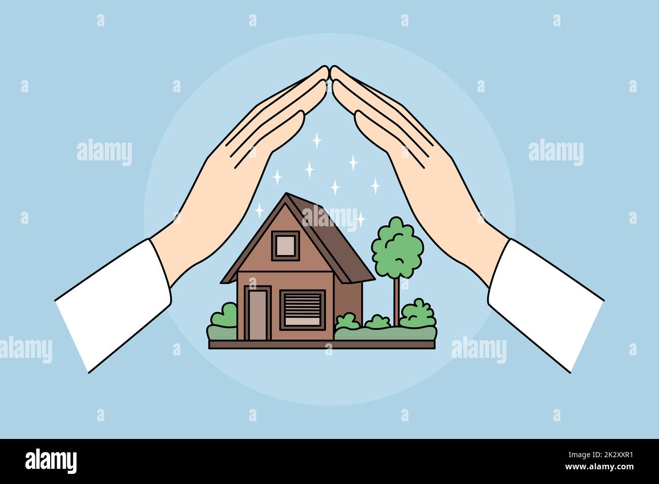 Hands protecting house model Stock Photo Alamy