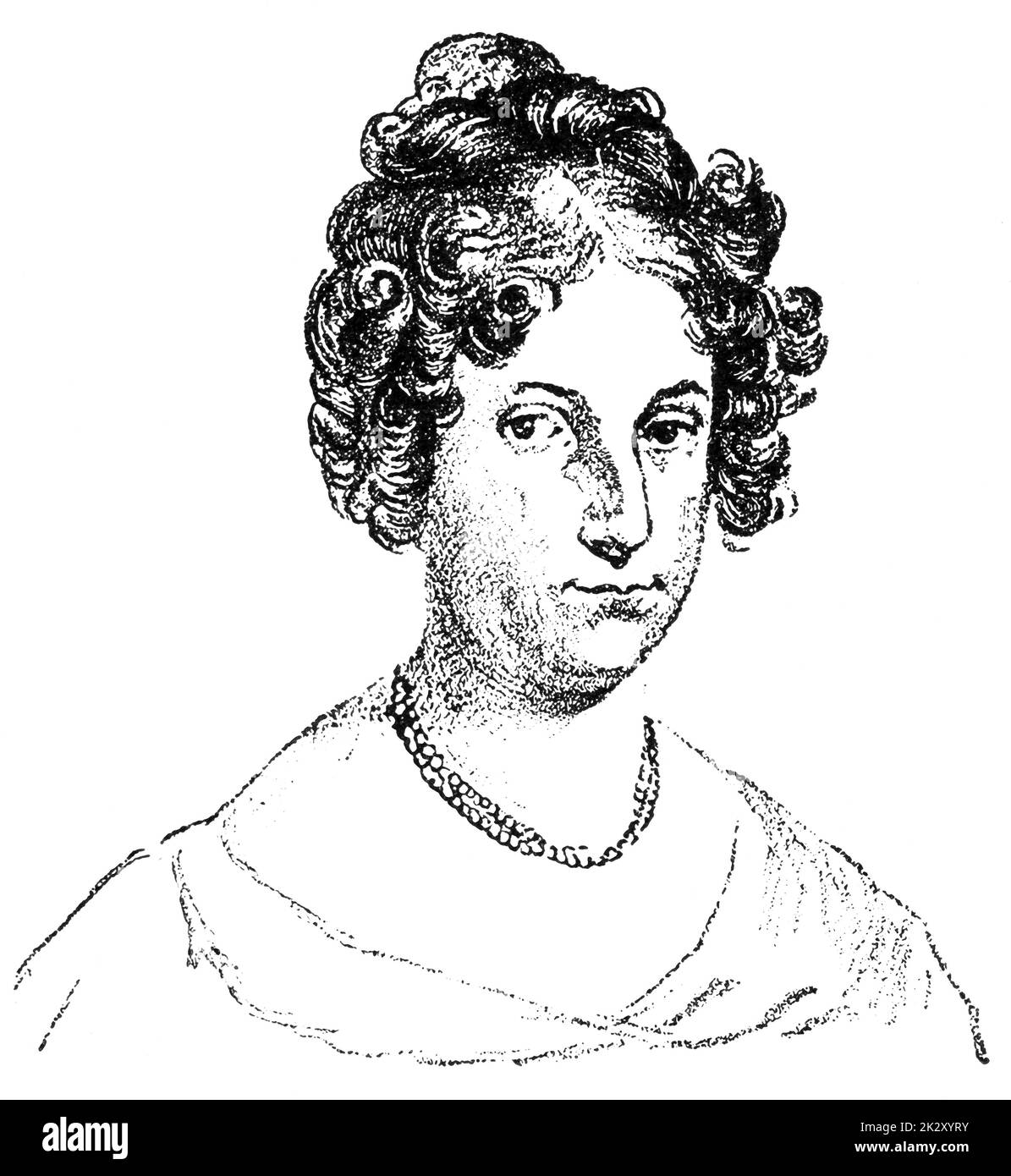Portrait of Rahel Varnhagen - a German writer who hosted one of the most prominent salons in Europe during the late 18th and early 19th centuries. Illustration of the 19th century. White background. Stock Photo