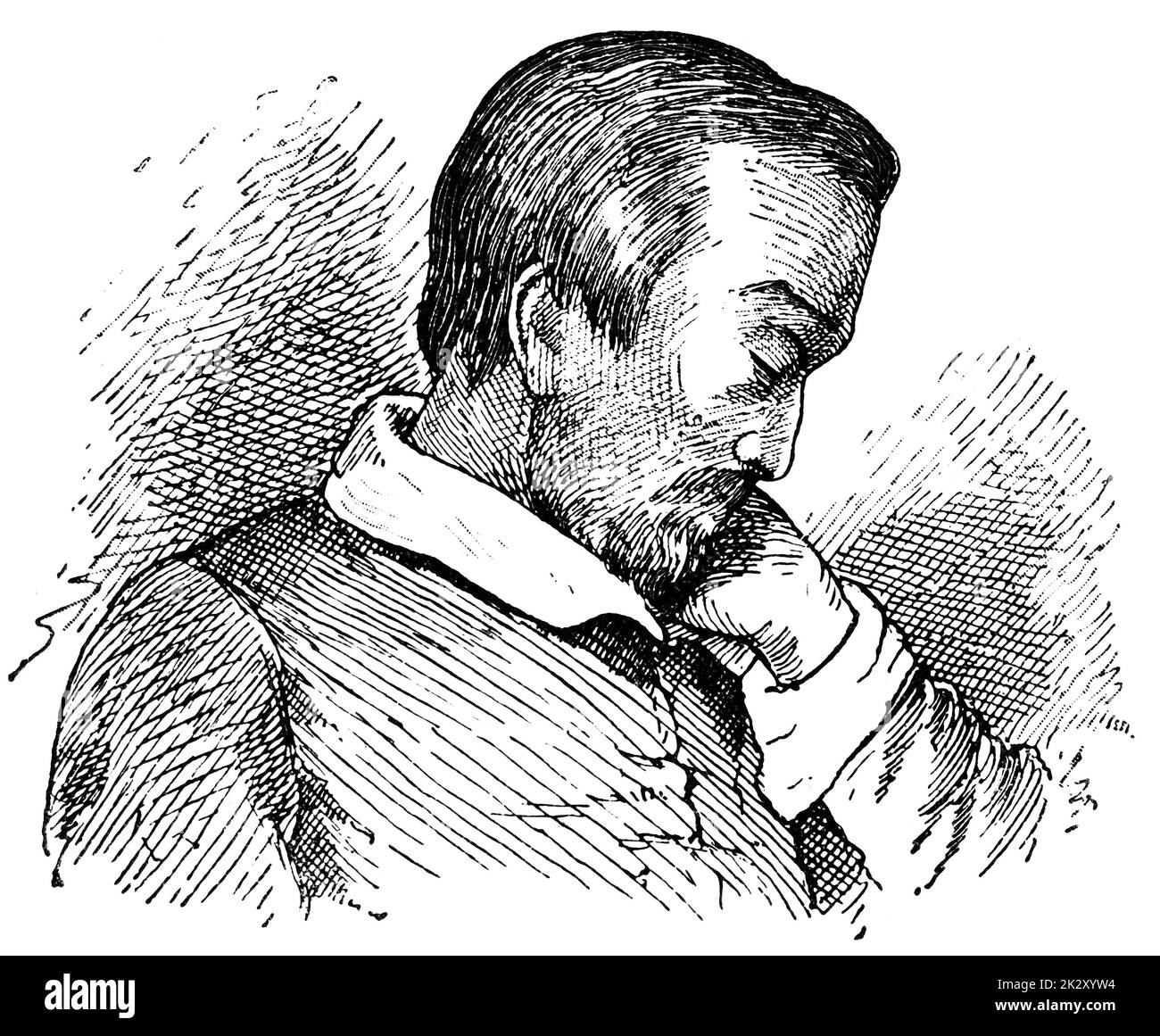 Portrait of Heinrich Heine (in the last year of his life) - a German poet, writer and literary critic. Illustration of the 19th century. White background. Stock Photo