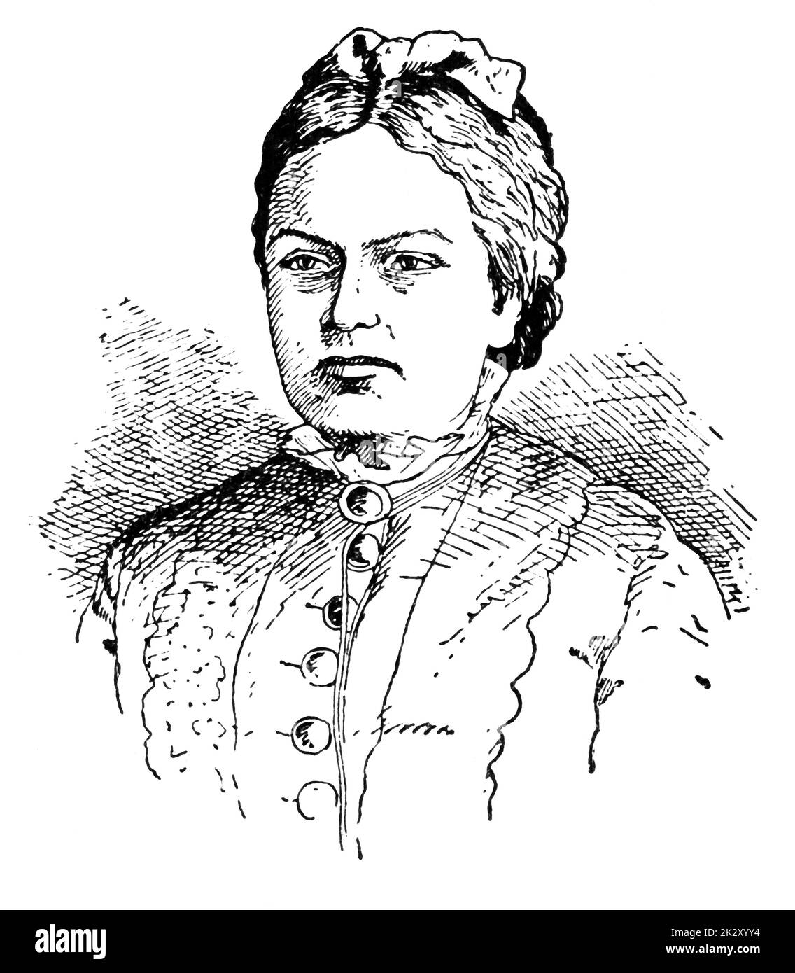 Portrait of Countess Marie von Ebner-Eschenbach - an Austrian writer. Illustration of the 19th century. White background. Stock Photo
