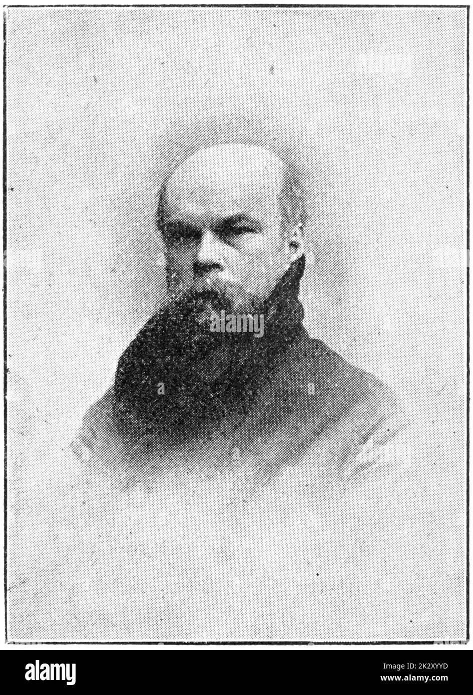 Portrait of Paul-Marie Verlaine - a French poet associated with the Symbolist movement and the Decadent movement. Illustration of the 19th century. White background. Stock Photo