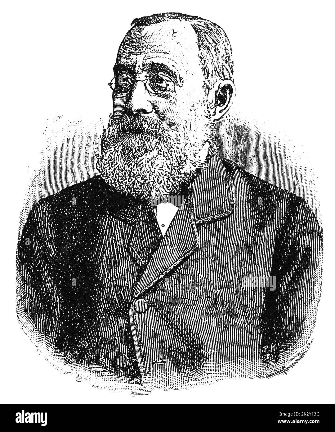 Portrait of Rudolf Ludwig Carl Virchow - a German physician, anthropologist, pathologist, prehistorian, biologist, writer, editor, and politician. Illustration of the 19th century. White background. Stock Photo