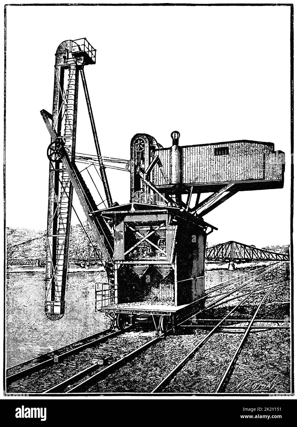 Mobile ship elevator. Illustration of the 19th century. Germany. White background. Stock Photo