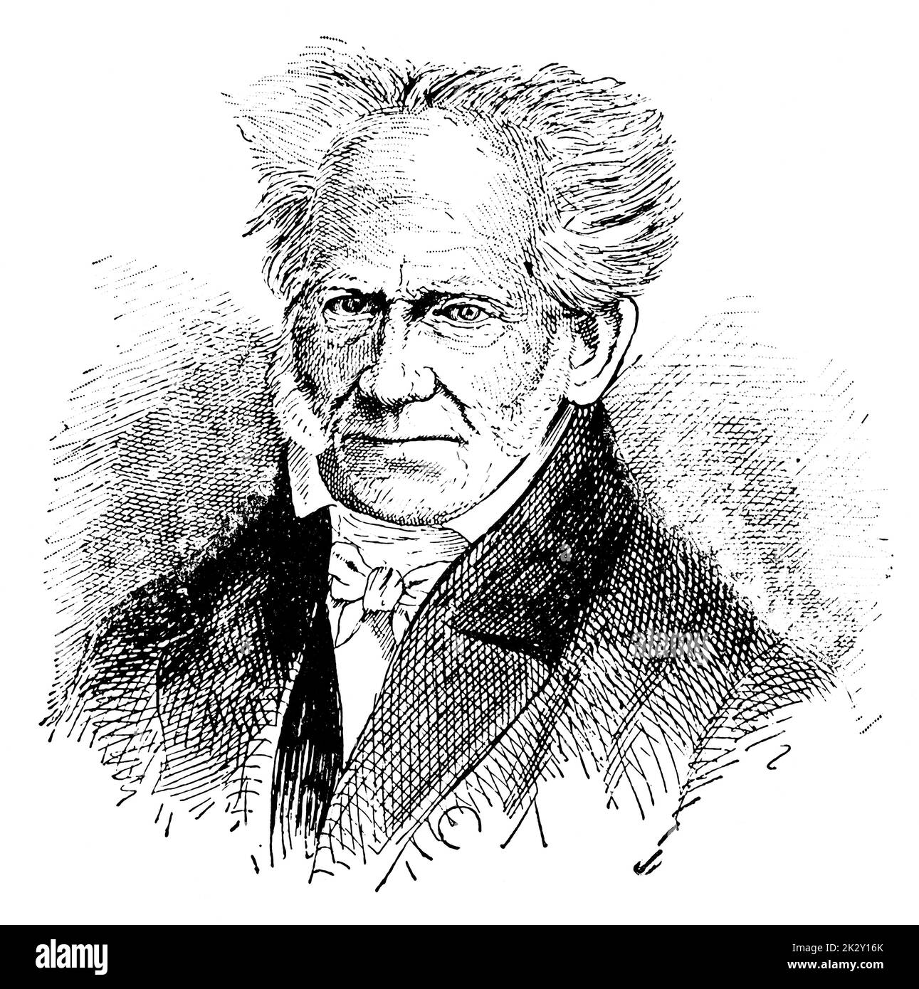Portrait of Arthur Schopenhauer - a German philosopher. Illustration of the 19th century. Germany. White background. Stock Photo