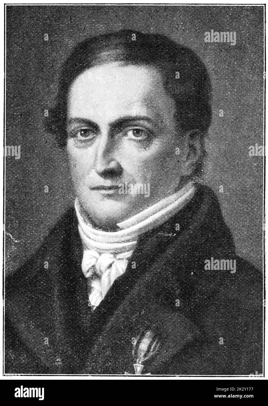 Portrait of Johann Friedrich Herbart - a German philosopher, psychologist and founder of pedagogy as an academic discipline. Illustration of the 19th century. Germany. White background. Stock Photo