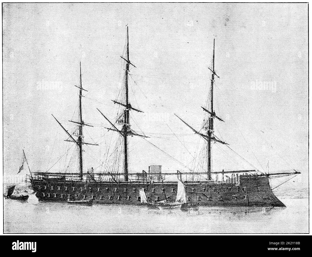 Magenta (1861) - the lead ship of her class of two broadside ironclads built for the French Navy. Illustration of the 19th century. Germany. White background. Stock Photo