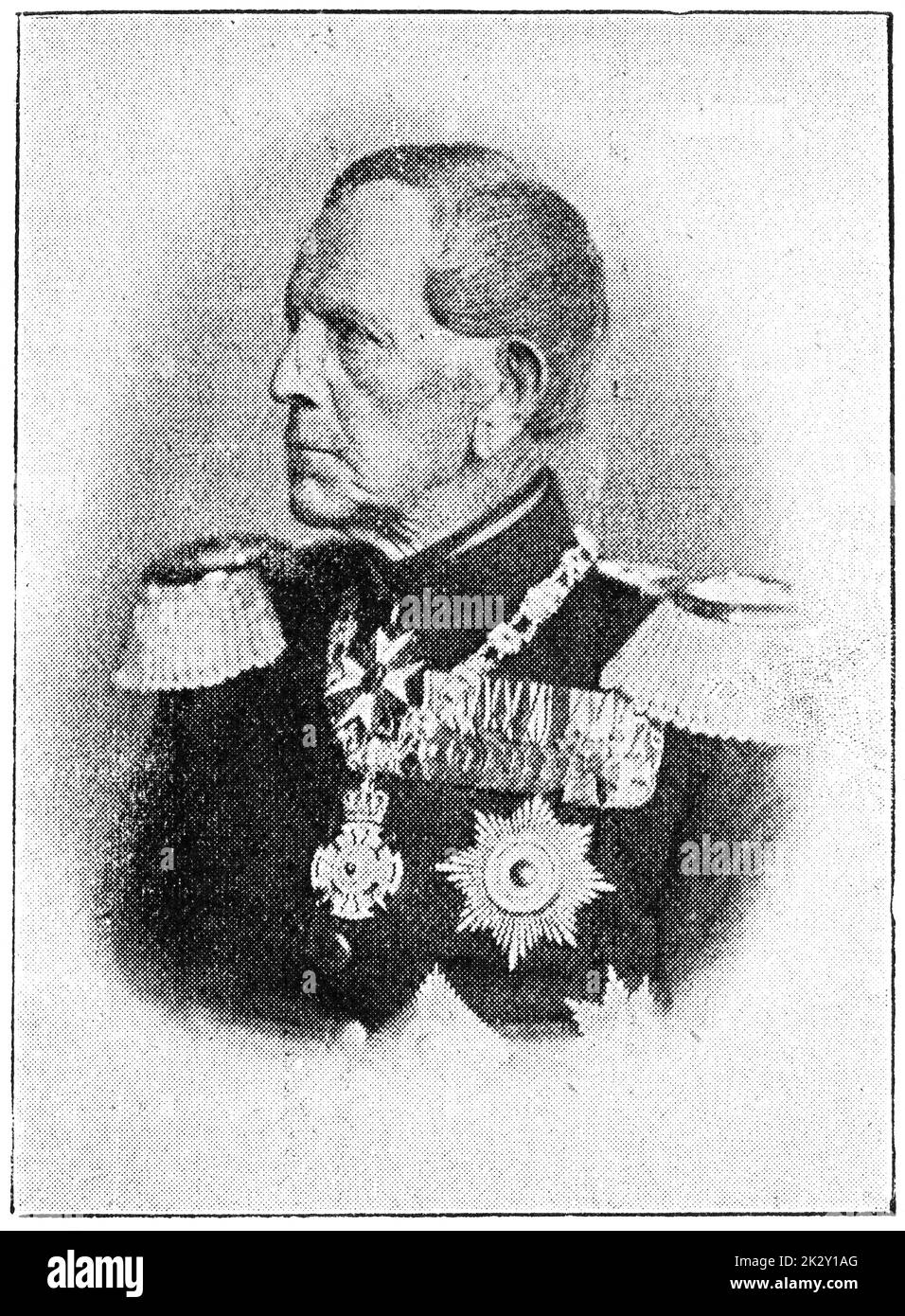Portrait of Graf Helmuth Karl Bernhard von Moltke - a Prussian field marshal. Illustration of the 19th century. Germany. White background. Stock Photo