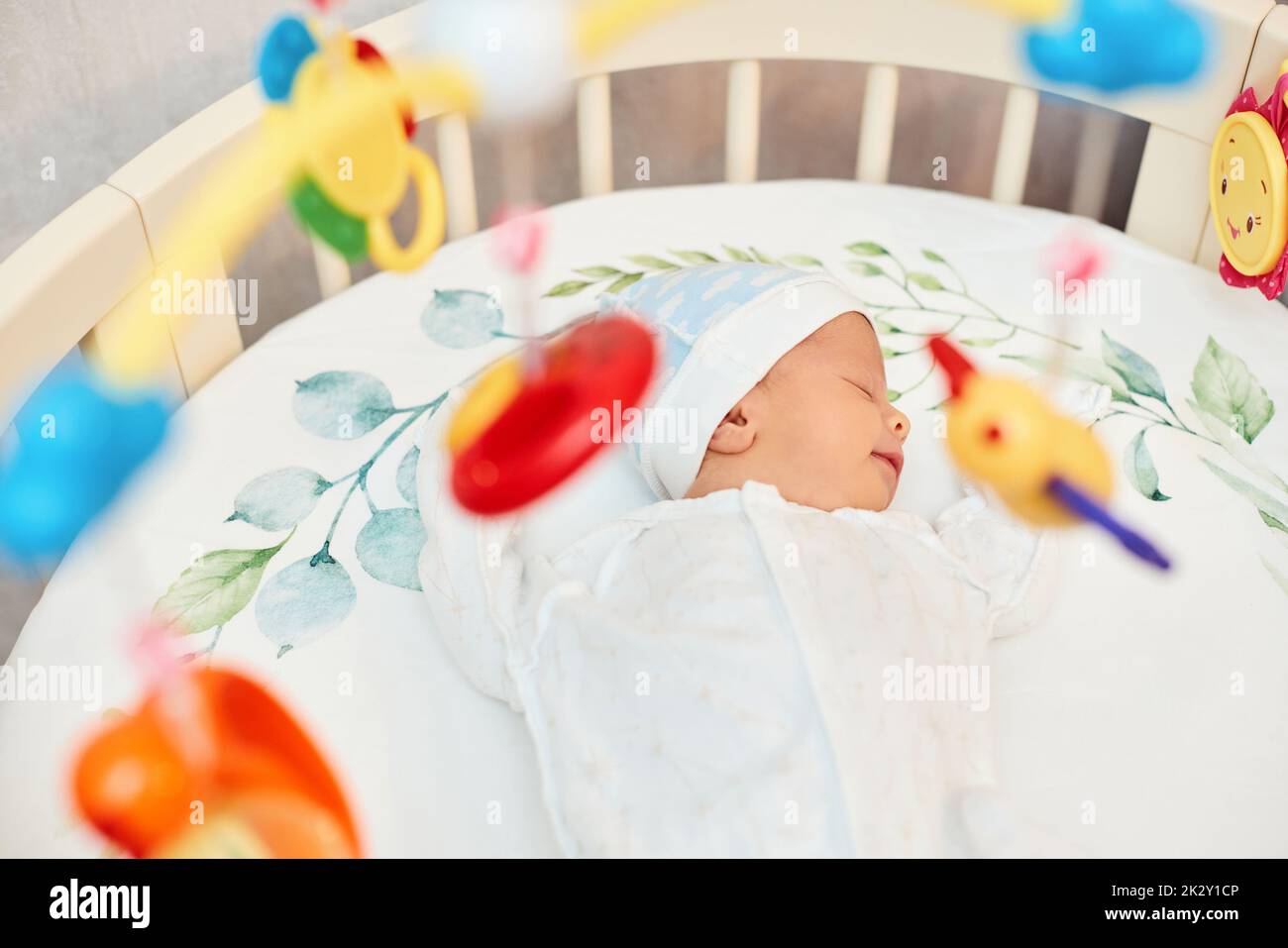 adorable new born baby sleeping in bed Stock Photo Alamy