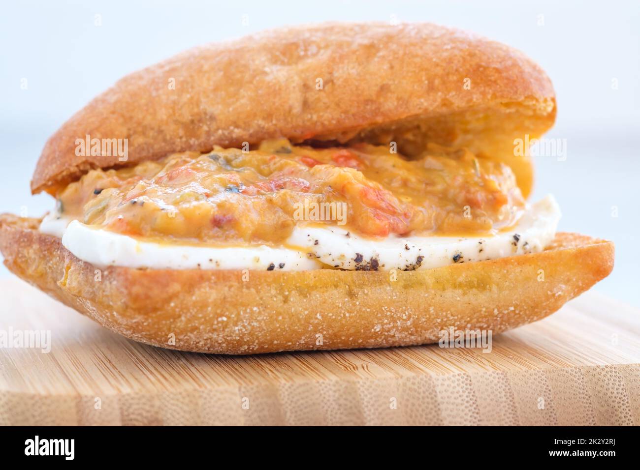 Grilled eggplant mozzarella bruschetta Stock Photo