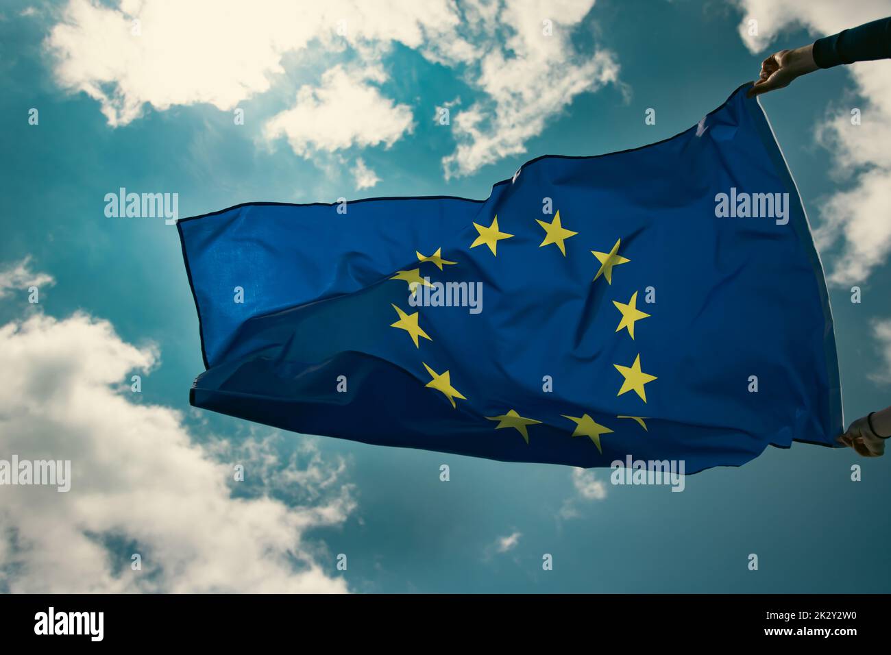 The flag of Europe waving in the wind Stock Photo - Alamy
