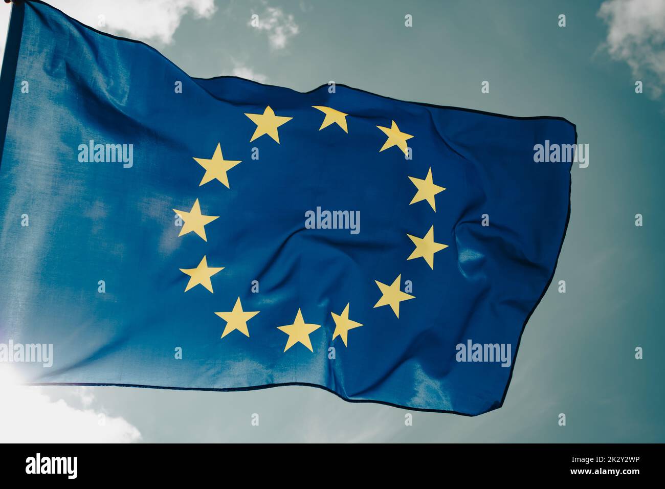 The flag of Europe waving in the wind Stock Photo - Alamy