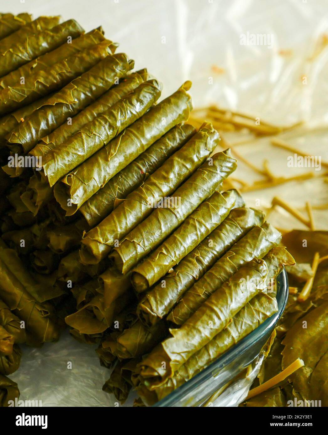 Stuffed grape leaves typical of Turkey, a housewife making stuffed