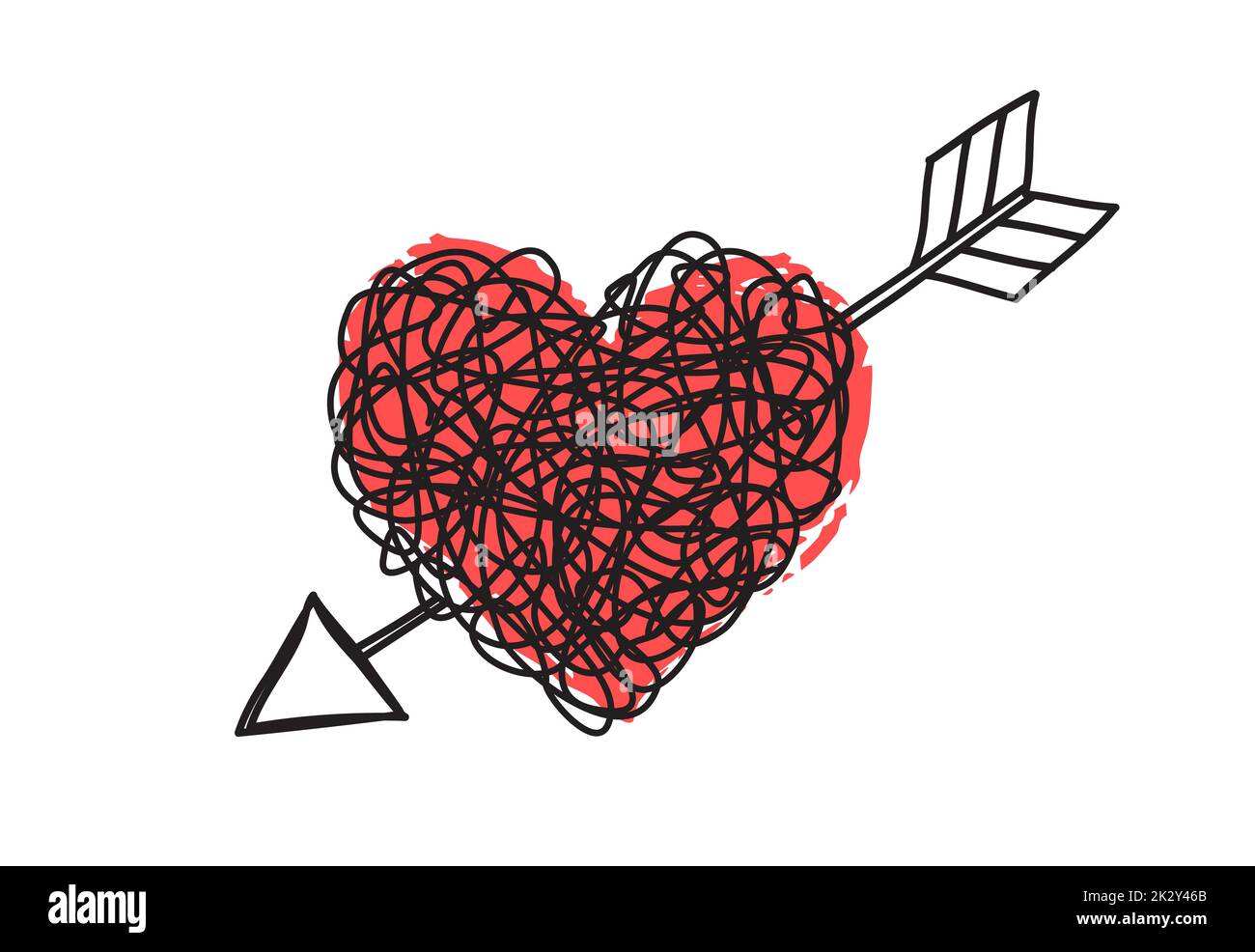 Heart and arrow shaped tangled grungy scribble Stock Photo