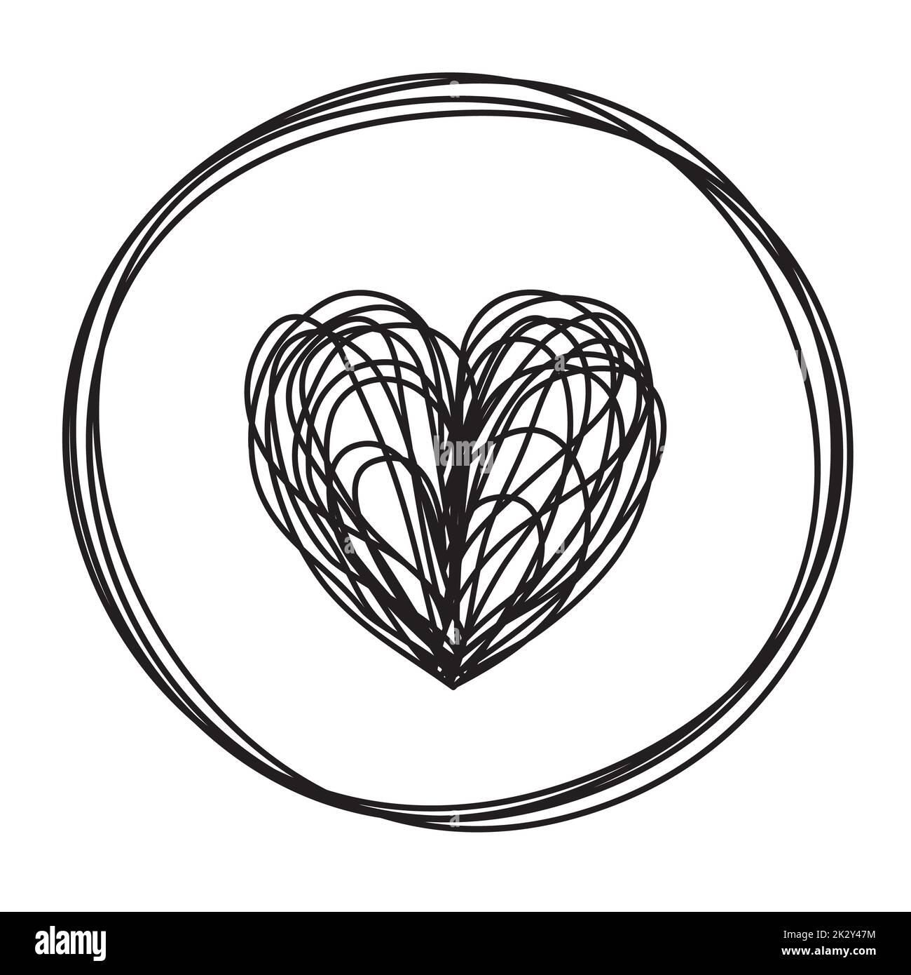Heart in circle shaped tangled grungy scribble Stock Photo