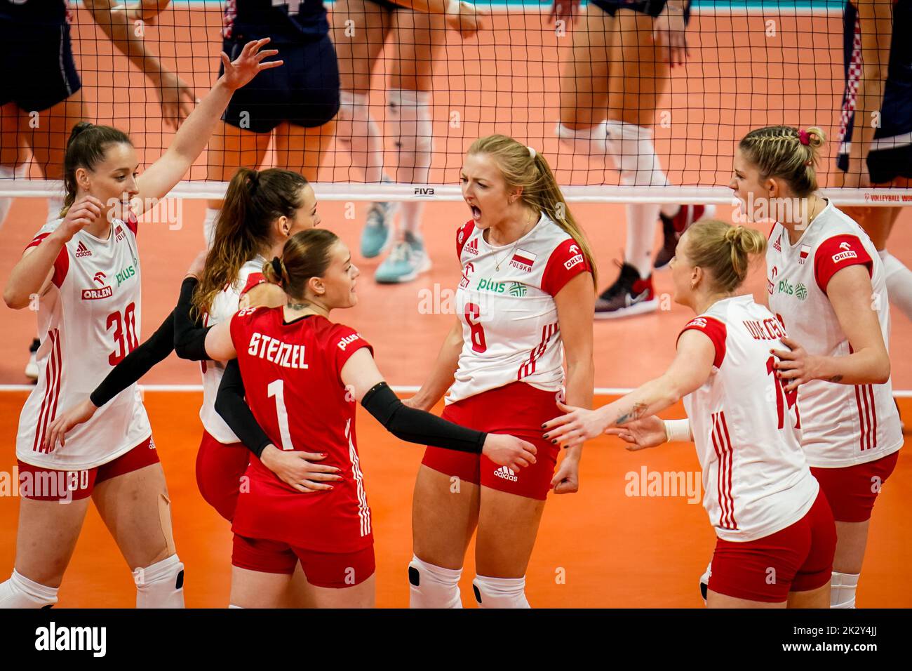 Poland team celebrates during volleyball hi-res stock photography and images