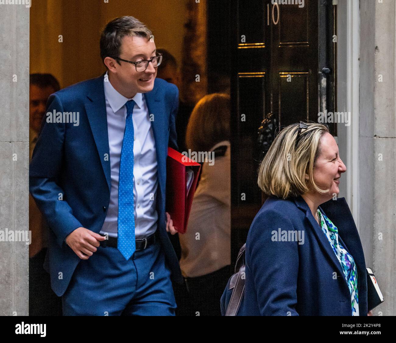 London, UK. 23rd Sep, 2022. Anne-Marie Trevelyan, Secretary of State for Transport with Simon Clarke, Secretary of State for Levelling Up, Housing and Communities behind - Leaving after the Cabinet meeting before The Chancellor leaves Downing Street to make a statement on the government's plans for growth. Credit: Guy Bell/Alamy Live News Stock Photo