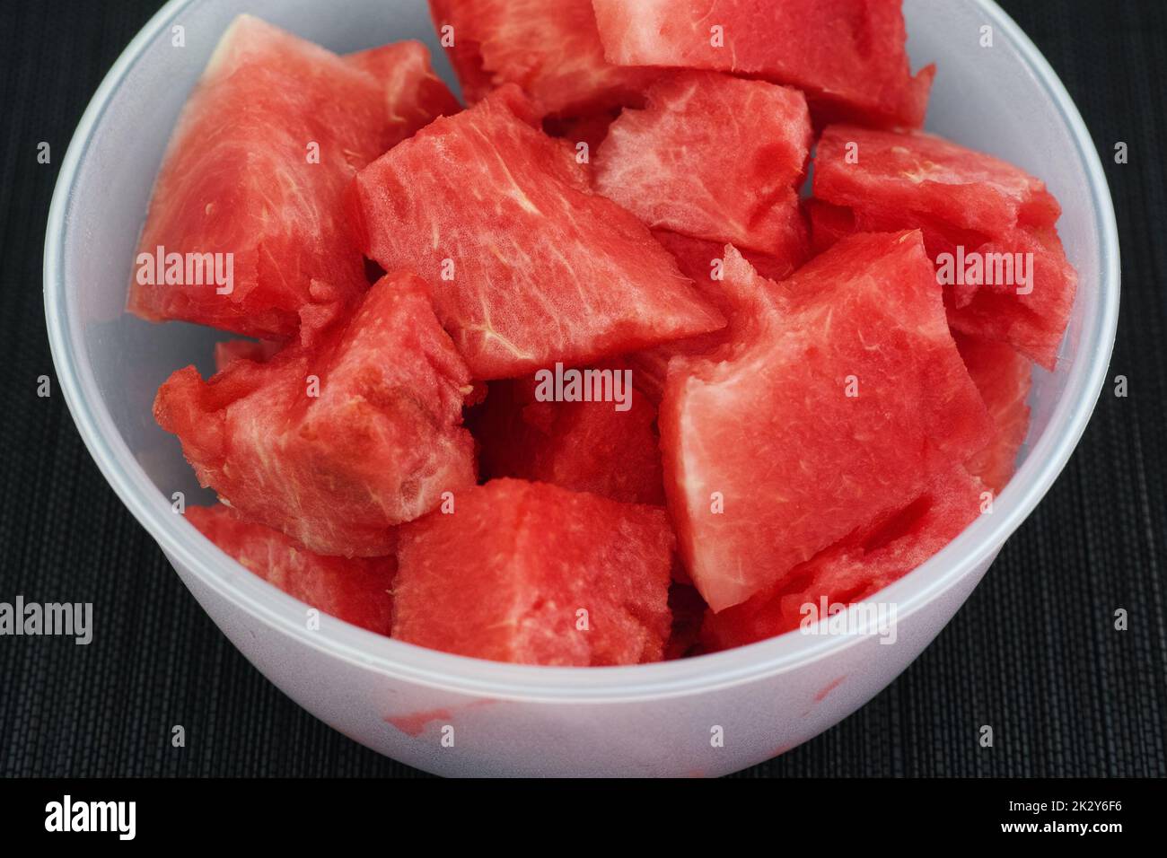 Pieces of watermelon in a bowl. Close up. Stock Photo