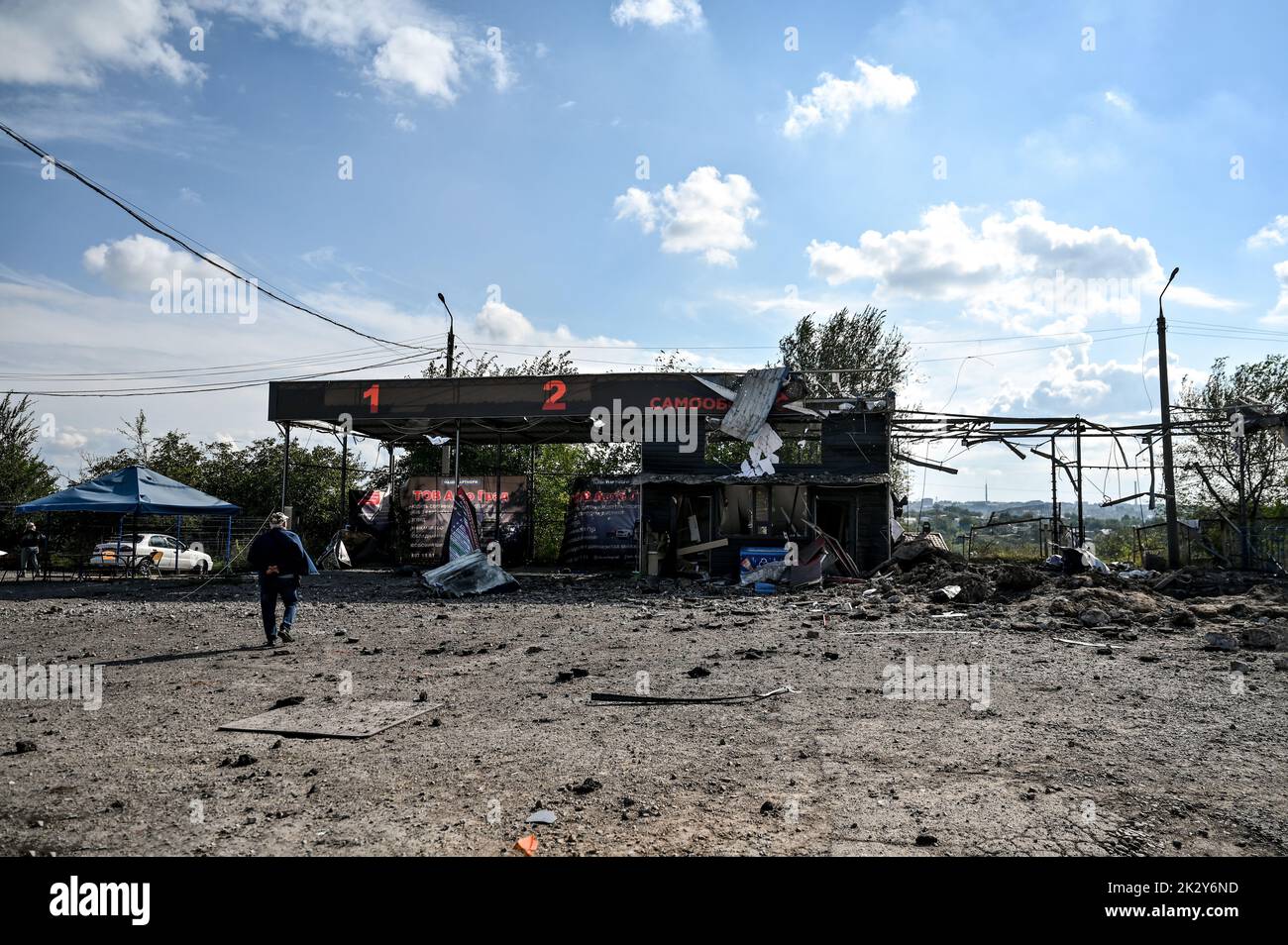 ZAPORIZHZHIA, UKRAINE - SEPTEMBER 23, 2022 - The parking lot shows the ...