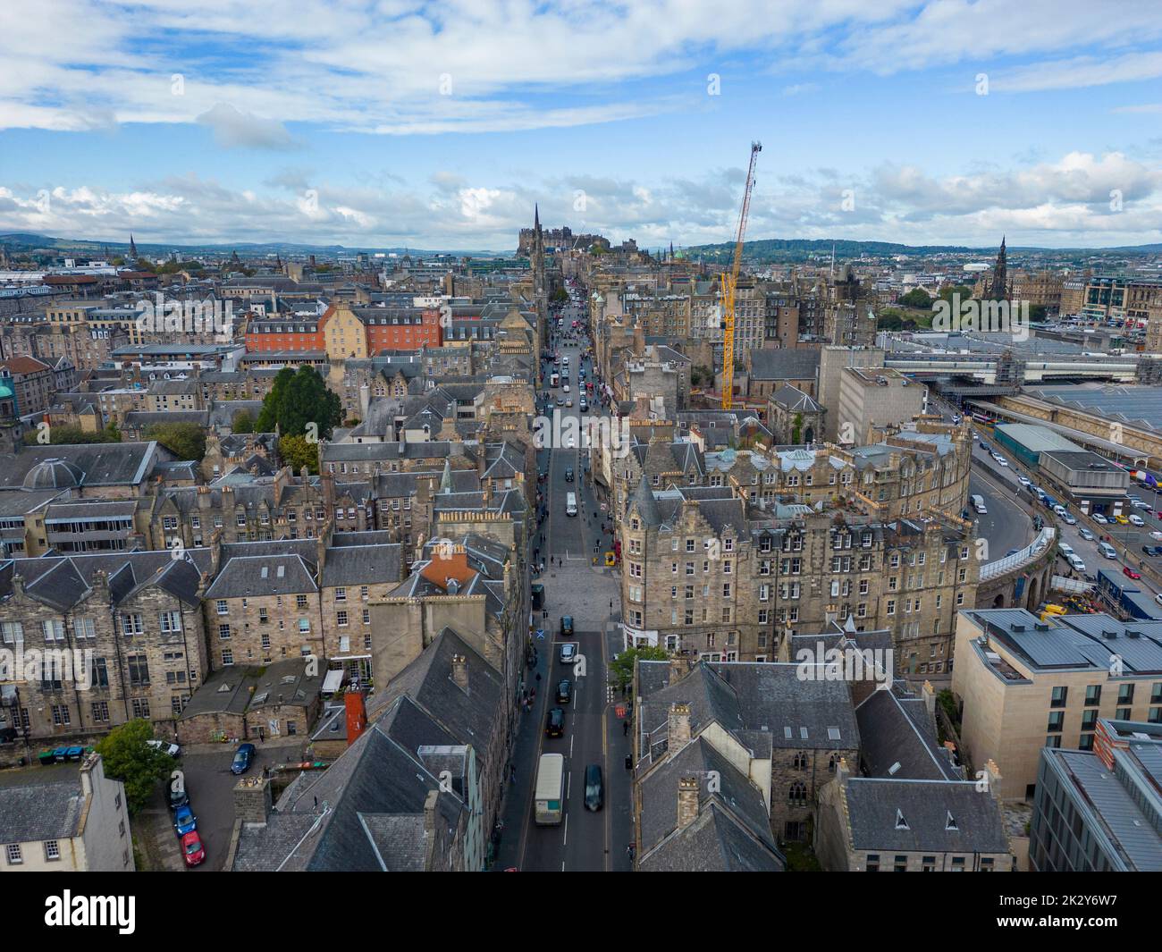 Aerial view of the Royal Mile in Edinburgh, Scotland, UK Stock Photo