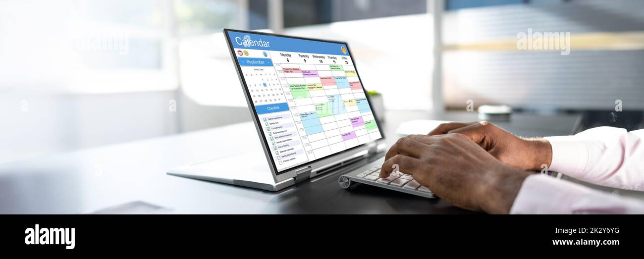 Booking Meeting Calendar Appointment On Laptop Online Stock Photo