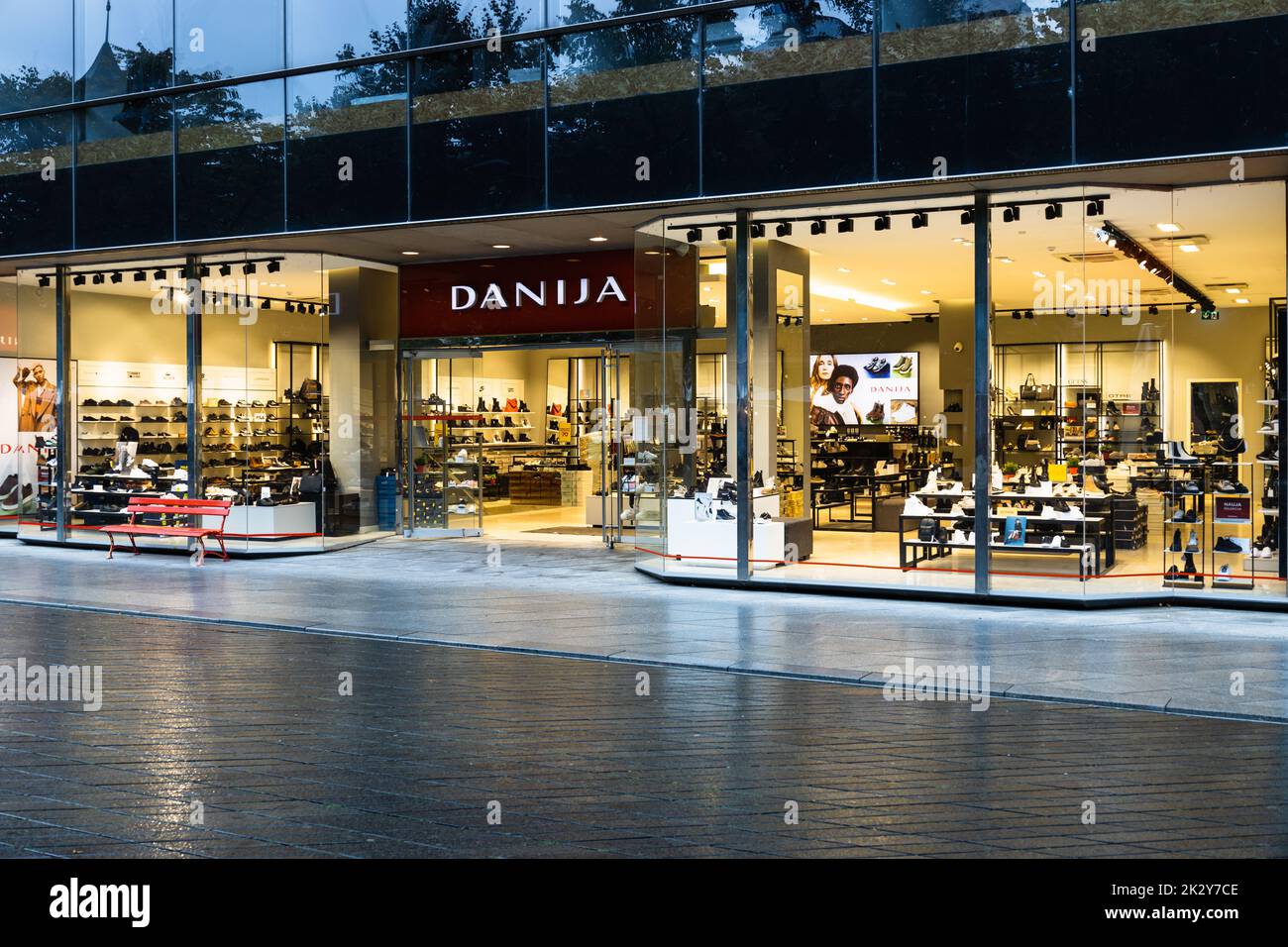 The window of modern shoe stores Danija. Kaunas, Lithuania, 7 September 2022 Stock Photo