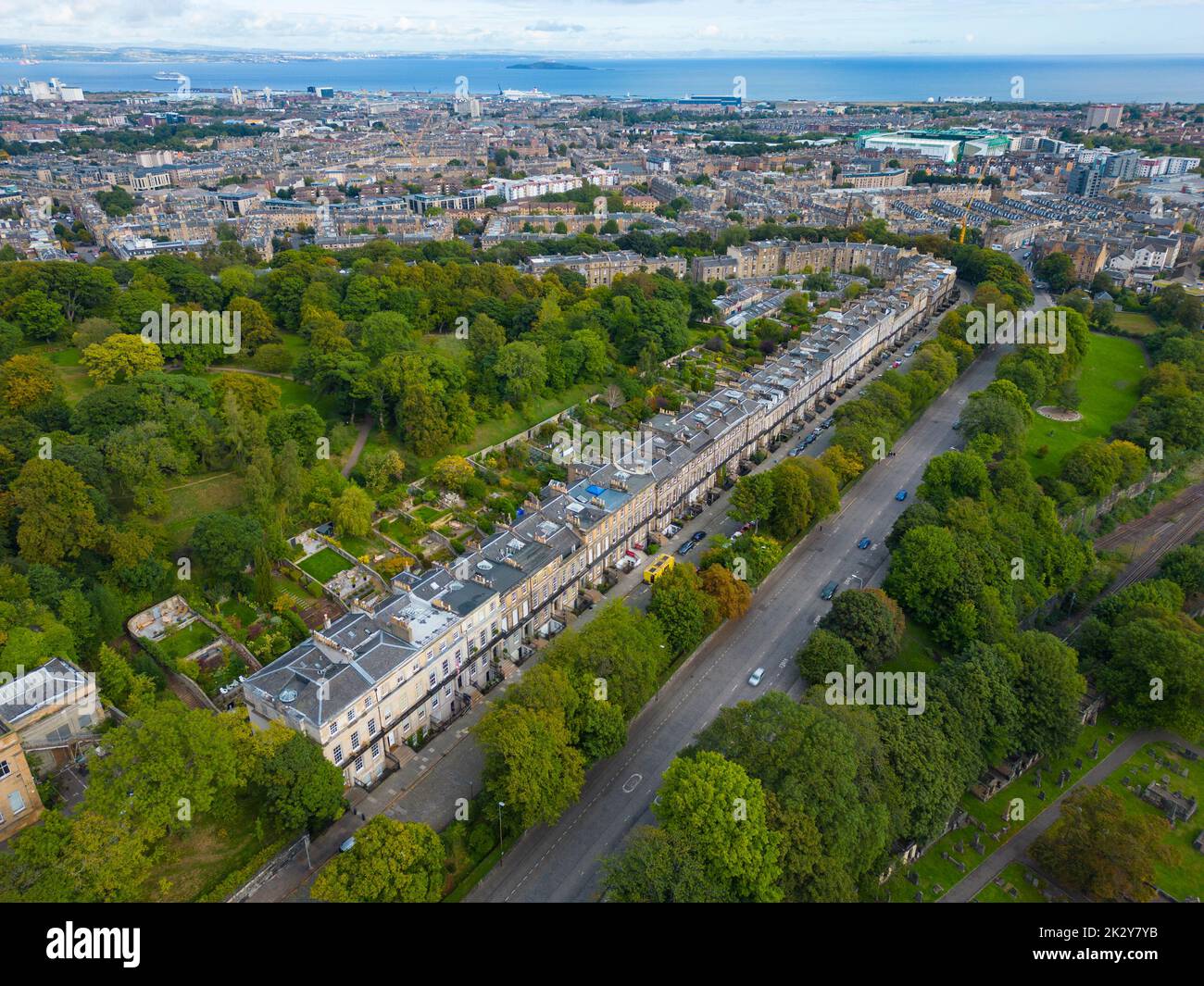 Aerial view of Regent Terrace in Edinburgh, Scotland, UK Stock Photo