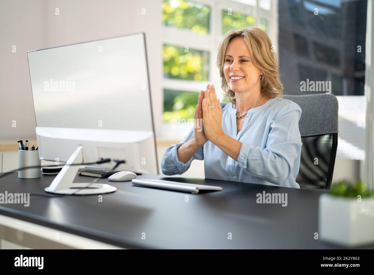 Online Virtual Training Webinar Conference On Computer Stock Photo