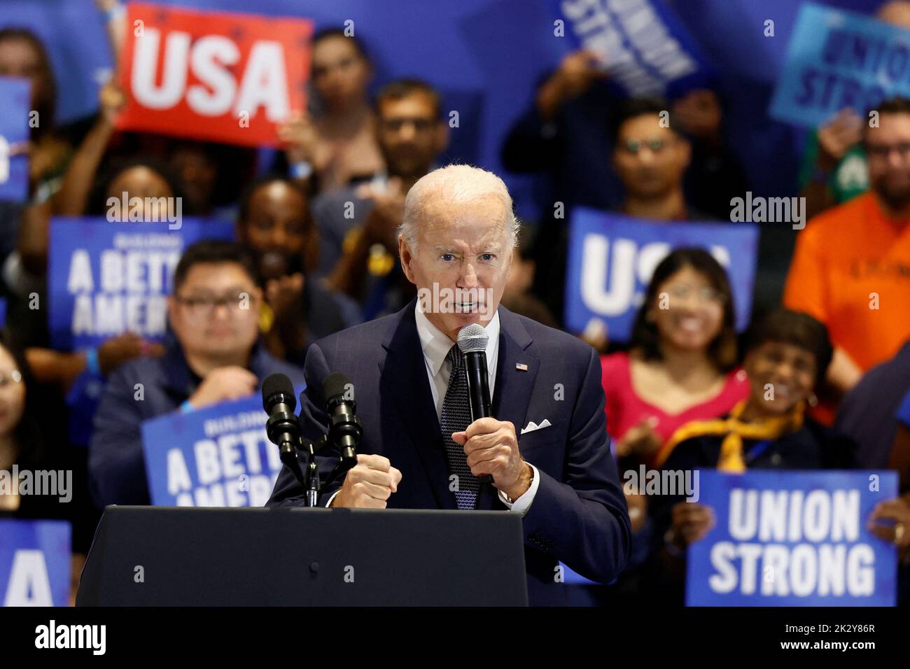 U.S. President Joe Biden delivers remarks at a Democratic National Committee event at the National Education Association headquarters in Washington, U.S., September 23, 2022. REUTERS/Evelyn Hockstein Stock Photo