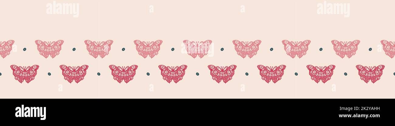 Retro butterfly seamless border. 70s style ecological insect garden ...