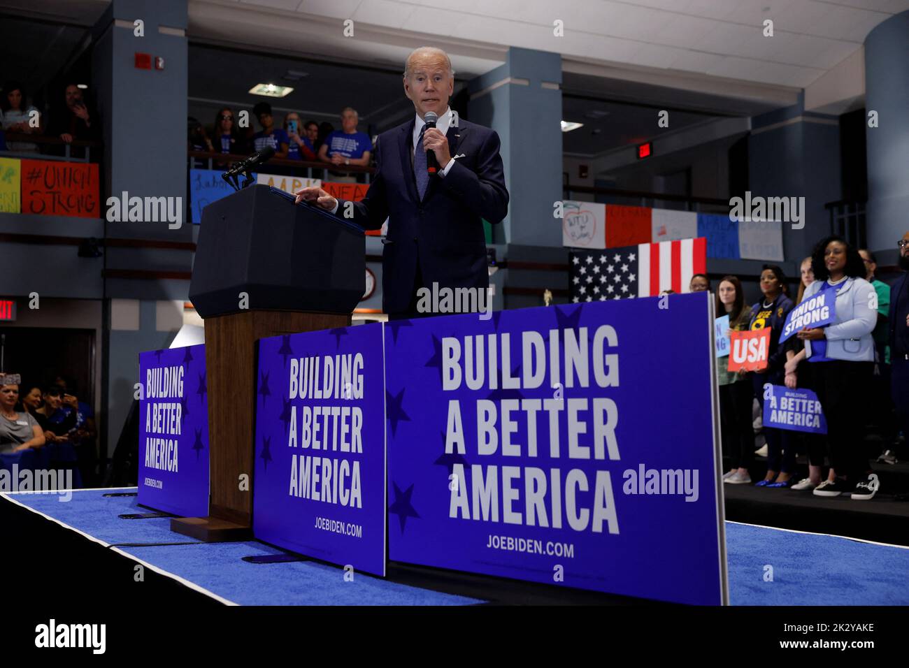 U.S. President Joe Biden delivers remarks at a Democratic National Committee event at the National Education Association headquarters in Washington, U.S., September 23, 2022. REUTERS/Evelyn Hockstein REFILE - QUALITY REPEAT Stock Photo
