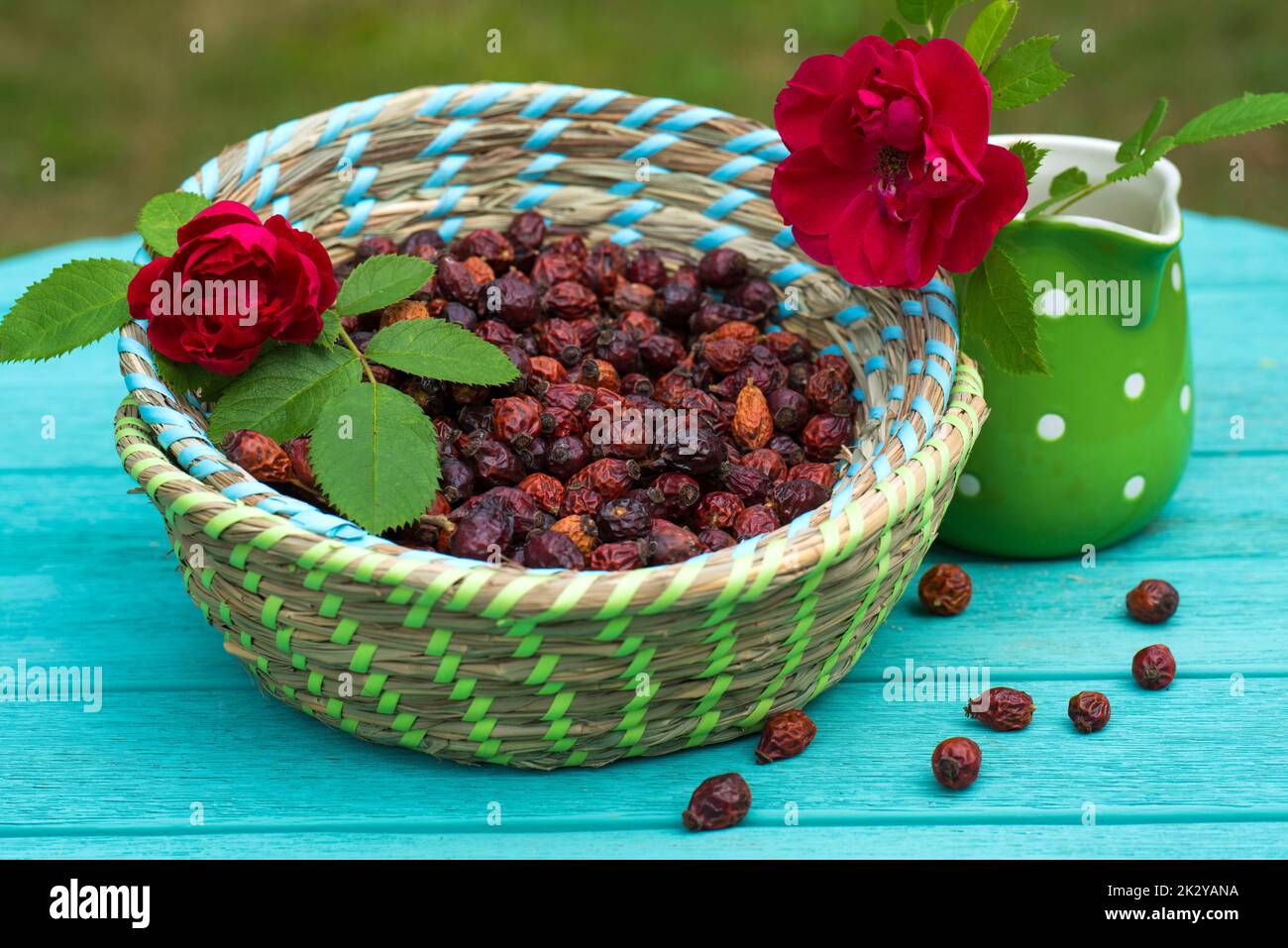 Many rose hips in a basket Stock Photo
