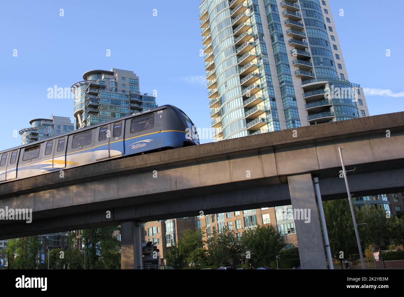 A SkyTrain passing in downtown Stock Photo - Alamy