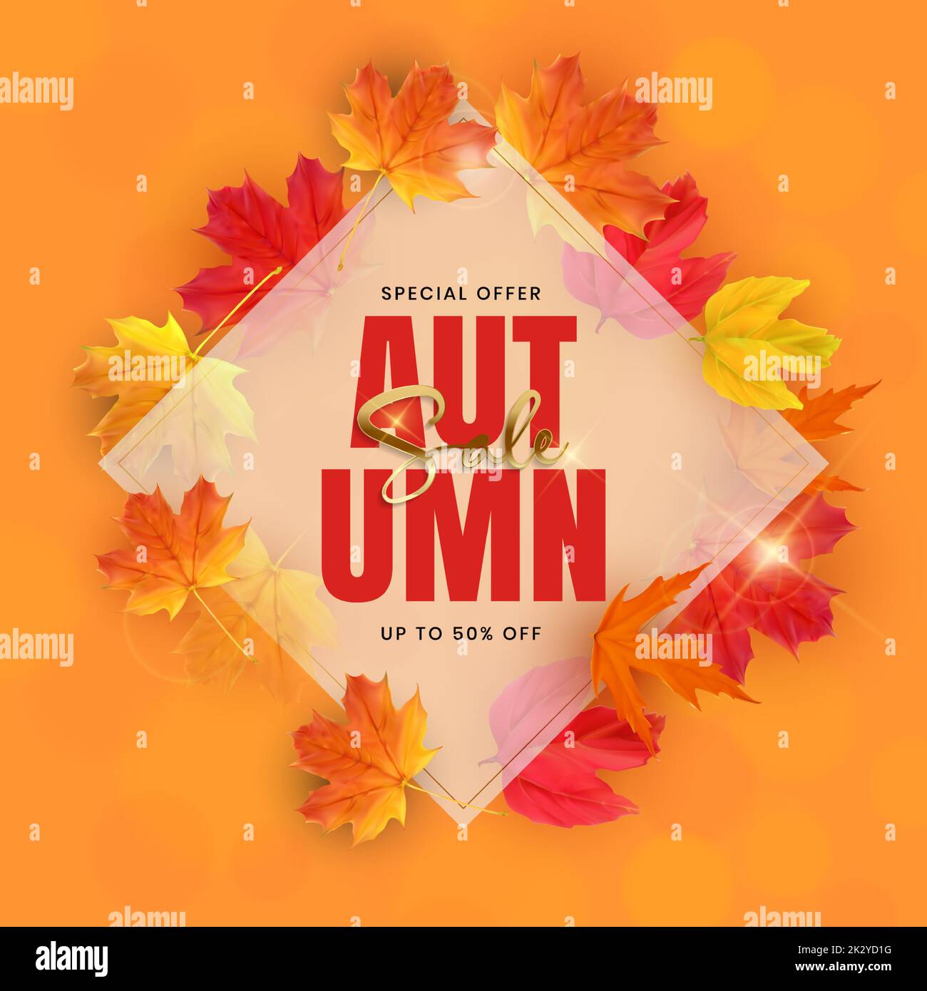 Autumn Sale Poster with Falling Leaves. Vector Illustration Stock Vector