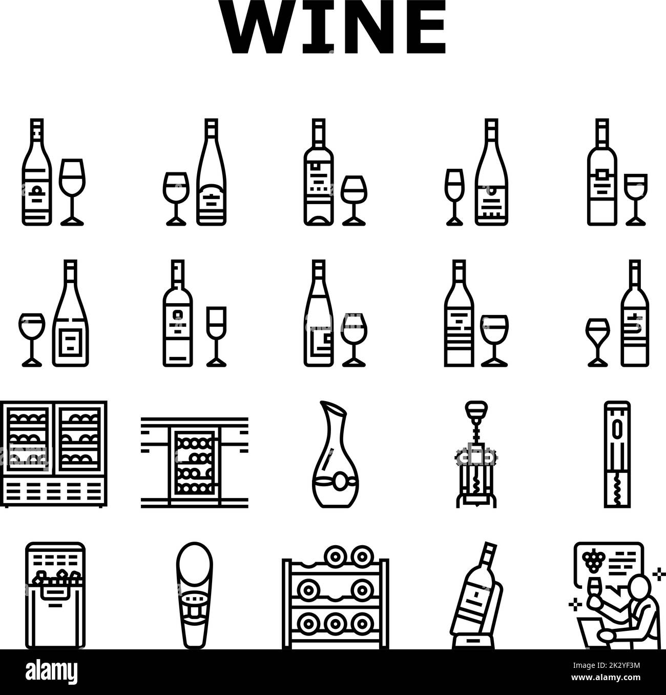 wine glass alcohol red bottle icons set vector Stock Vector Image & Art ...