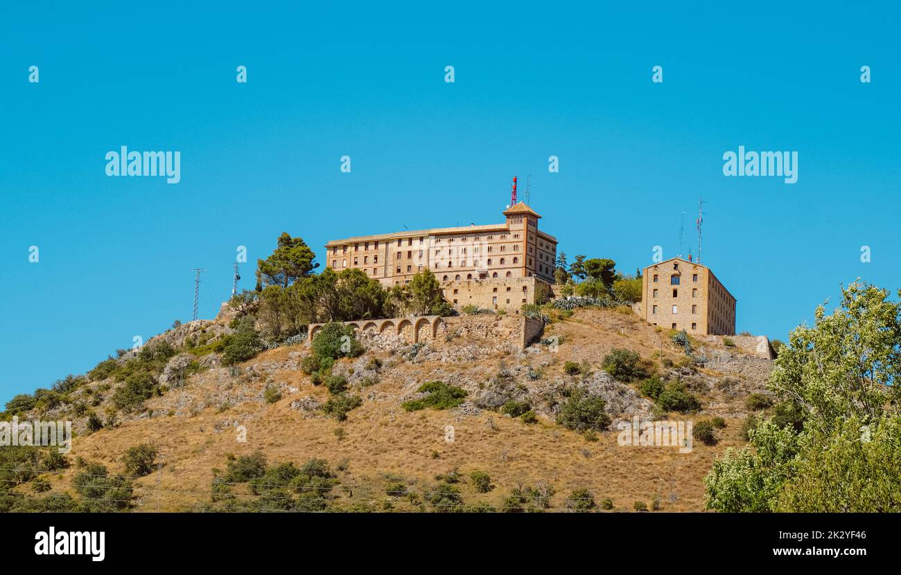 a view of the El Pueyo Monastery in Barbastro, in the province of Huesca, Aragon, Spain, at the top of a mountain Stock Photo