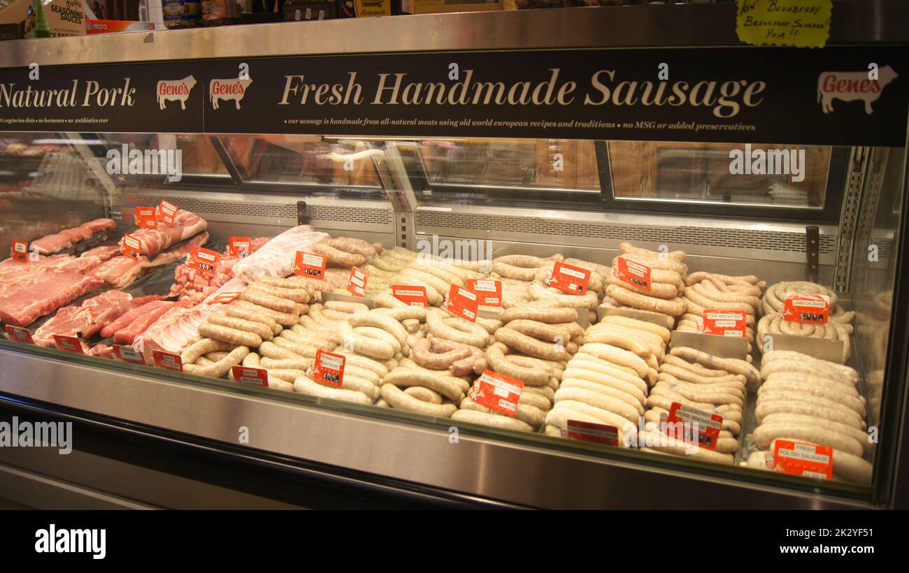 CHICAGO, ILLINOIS, UNITED STATES - DECEMBER 15, 2015: German butcher with very good meat and sausage products in a Chicago neighborhood Stock Photo