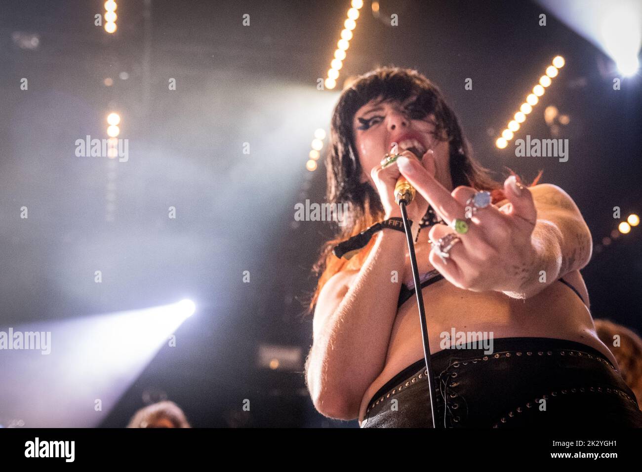 Roskilde, Denmark. 03rd, July 2022. The American punk rock band Surfbort performs a live concert at the Danish music festival Roskilde Festival 2022 in Roskilde. Here singer Dani Miller is seen live on stage. (Photo credit: Gonzales Photo - Thomas Rasmussen). Stock Photo