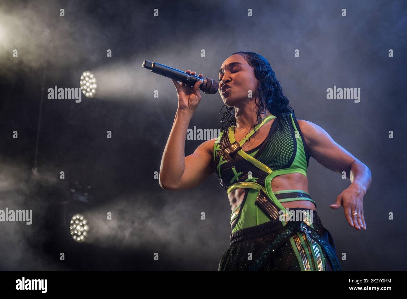 Roskilde, Denmark. 30th, June 2022. The American R&B group TLC performs a live concert during the Danish music festival Roskilde Festival 2022 in Roskilde. Here singer T-Boz is seen live on stage. Here singer Chilli is seen live on stage. (Photo credit: Gonzales Photo - Thomas Rasmussen). Stock Photo