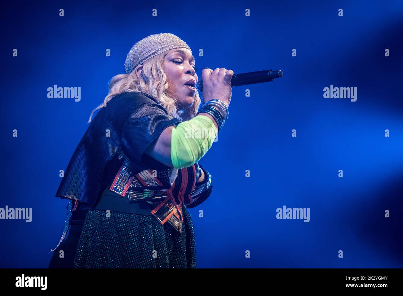 Roskilde, Denmark. 30th, June 2022. The American R&B group TLC performs a live concert during the Danish music festival Roskilde Festival 2022 in Roskilde. Here singer T-Boz is seen live on stage. (Photo credit: Gonzales Photo - Thomas Rasmussen). Stock Photo