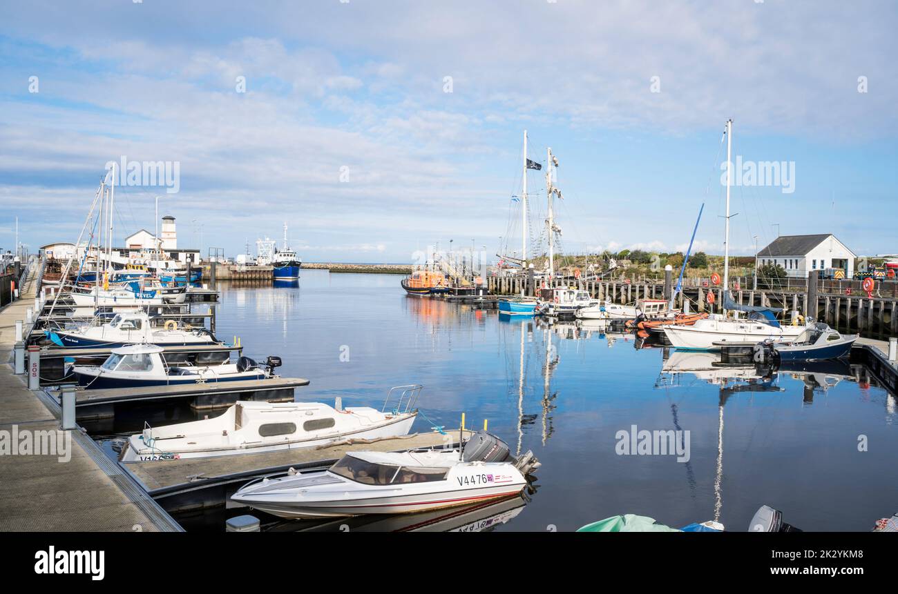 Boats moored in the marina in Girvan harbour, South Ayrshire, Scotland, UK Stock Photo