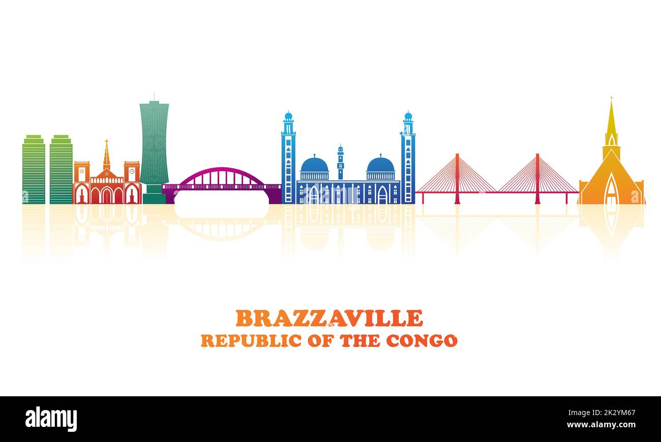 Colourfull Skyline panorama of Brazzaville, Republic of the Congo vector illustration Stock